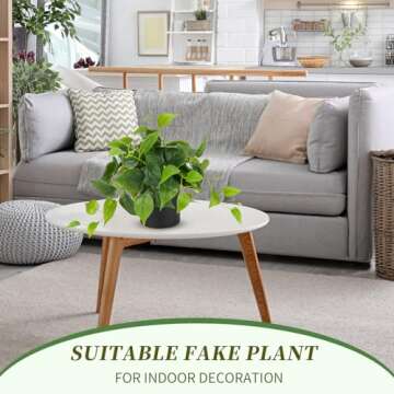 JPSOR Artificial Indoor Plants for Home Decor, 12 inches Pothos in Black Ceramic Pot with Iron Wire, 1 Count