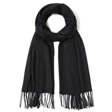 Cindy & Wendy Pashmina Shawls and Wraps - Black Large Fashion Scarf with Fringes