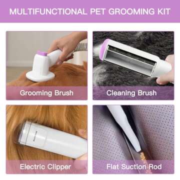 geoorood Pet Dog Grooming Brush Hair Vacuum Kit Cat Deshedding Vacuum Pro Dog Electric Clipper With ...