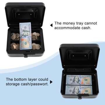 KYODOLED Medium Metal Cash Box with Combination Lock Safe and Money Tray for Security 7.87"x 6.30"x ...