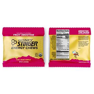 Honey Stinger Organic Energy Chews – Variety Pack with Sticker – 8 Count – Chewy Gummy Energy Source for Any Activity - Pink Lemonade, Fruit Smoothie, Pomegranate Passionfruit & Cherry Blossom
