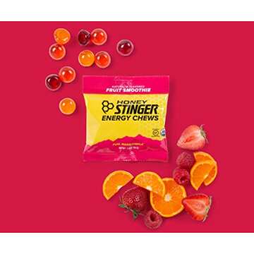 Honey Stinger Organic Energy Chews – Variety Pack with Sticker – 8 Count – Chewy Gummy Energy Source for Any Activity - Pink Lemonade, Fruit Smoothie, Pomegranate Passionfruit & Cherry Blossom