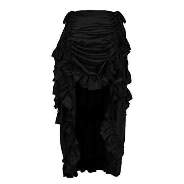 Anna-Kaci Woman Steampunk Retro Punk Cincher Long Ruffle Cosplay High Low Skirt, Black, Medium