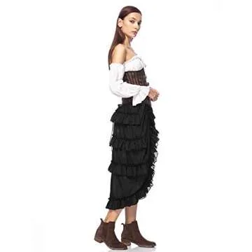 Anna-Kaci Woman Steampunk Retro Punk Cincher Long Ruffle Cosplay High Low Skirt, Black, Medium