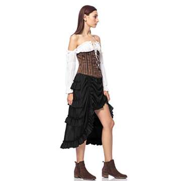 Anna-Kaci Woman Steampunk Retro Punk Cincher Long Ruffle Cosplay High Low Skirt, Black, Medium