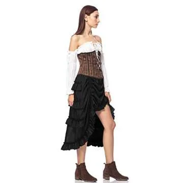 Anna-Kaci Woman Steampunk Retro Punk Cincher Long Ruffle Cosplay High Low Skirt, Black, Medium