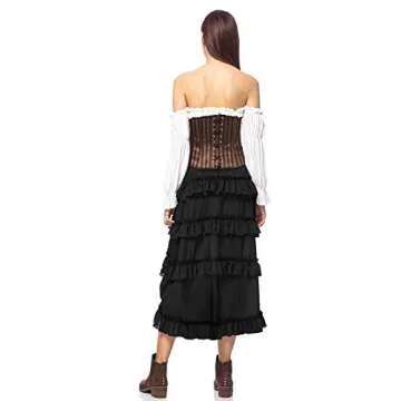 Anna-Kaci Woman Steampunk Retro Punk Cincher Long Ruffle Cosplay High Low Skirt, Black, Medium