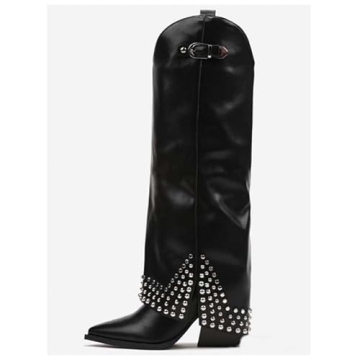 Stylish XEYANFYS Women's Studded Knee High Suede Boots