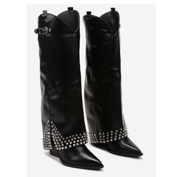 Stylish XEYANFYS Women's Studded Knee High Suede Boots