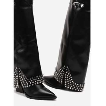 Stylish XEYANFYS Women's Studded Knee High Suede Boots