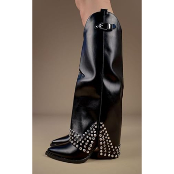 Stylish XEYANFYS Women's Studded Knee High Suede Boots