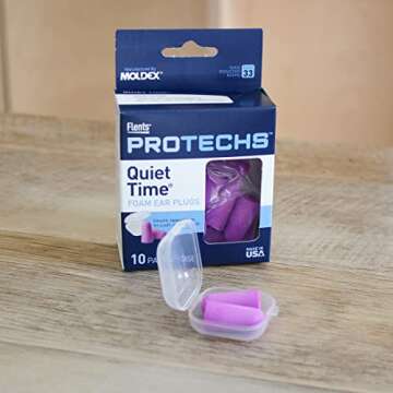 Flents Foam Ear Plugs, 10 Pair with Case for Sleeping, Snoring, Loud Noise, Traveling, Concerts, Construction, & Studying, NRR 33, Purple, Made in the USA,10 Count (Pack of 1)