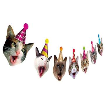 Birthday Cat Garland, Photographic Cat Faces Birthday Banner, Kitties Bday Party Bunting Decoration