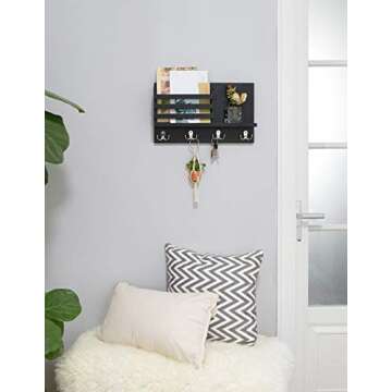 Dahey Wall Mounted Mail Holder Wooden Key Holder Rack Mail Sorter Organizer with 4 Double Key Hooks ...