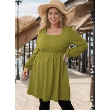 Doreyi Long Sleeve Square Neck Empire Waist Work Dress