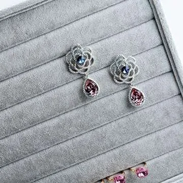 Oirlv Velvet 7 Slots Ring Earrings Studs Tray Showcase Display Jewelry Organizer