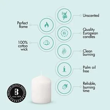 BOLSIUS 12 White Pillar Candles - 17 Hour Burn - Eco-Friendly