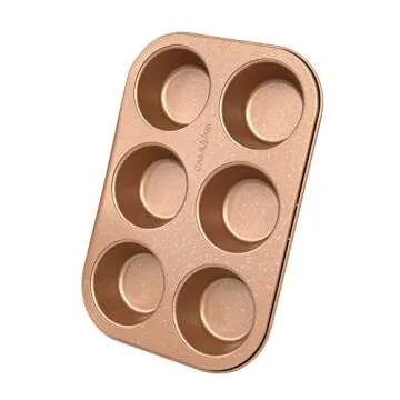 casaWare Toaster Oven 6 Cup Muffin Pan NonStick Ceramic Coated (Rose Gold Granite)