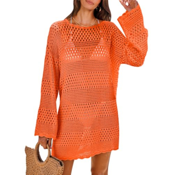 ANRABESS Women Swimsuit Crochet Swim Cover Up 2024 Summer Bathing Suit Swimwear Mesh Knit Beach Dres...