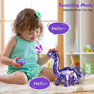 Koonie Dinosaur Toys for Girls, 2 Year Old Girl Toys, Purple Dinosaur Remote Control Reversible Sequins Dinosaur Toy Can Repeat Walk Roar Sing, Christmas Birthday Gifts for 2-7 Years Old Kids Toddlers