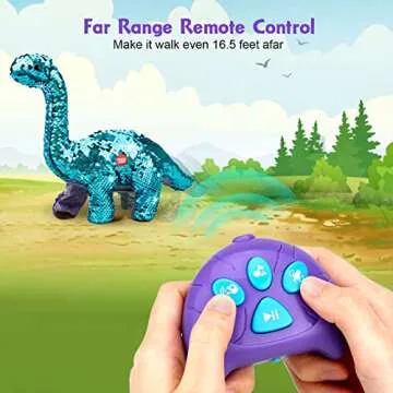 Koonie Dinosaur Toys for Girls, 2 Year Old Girl Toys, Purple Dinosaur Remote Control Reversible Sequins Dinosaur Toy Can Repeat Walk Roar Sing, Christmas Birthday Gifts for 2-7 Years Old Kids Toddlers