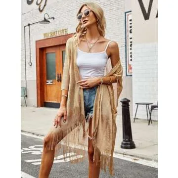 Elegant Pearl Fringe Kimono Cover Up for Women