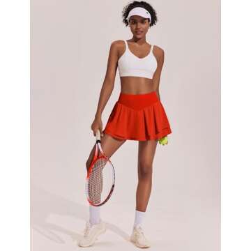 PINSPARK Womens Pleated Tennis Skirts with 3 Pockets High Waisted Athletic Skorts Skirts Cute Pickleball Skirt, Red Medium