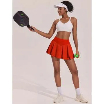 PINSPARK Womens Pleated Tennis Skirts with 3 Pockets High Waisted Athletic Skorts Skirts Cute Pickleball Skirt, Red Medium