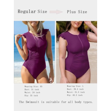 CUPSHE Women's One Piece Swimsuit Bathing Suit Zipper Front Ruffled Ruched Swimwear 4XL/22 Plus, Purple
