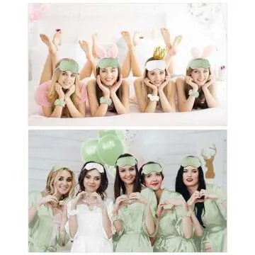 Jecery 7 Pcs Bridesmaid Robe Sets Bride Silk Satin Bridal Party with Sleeping Eye Mask and Elastic Headband(White, Light Green)
