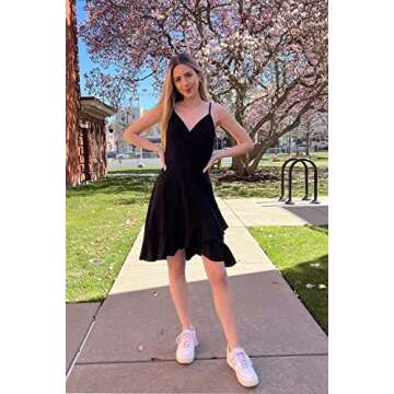 ULTRANICE Black Summer Dress Womens 2024 Sundresses Spring Casual Wrap Flowy Midi Vestidos Outfits Clothes Wedding Guest Semi Formal Graduation Party V Neck Spaghetti Strap Dresses(Black,M)