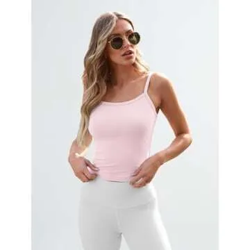 Trendy Queen Womens Spaghetti Strap Tank Tops Adjustable Cute Camisole Going Out Crop Tops Summer Clothes, Pink, S