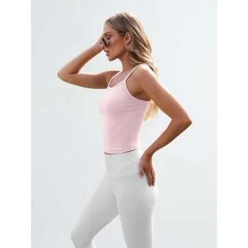 Trendy Queen Womens Spaghetti Strap Tank Tops Adjustable Cute Camisole Going Out Crop Tops Summer Clothes, Pink, S