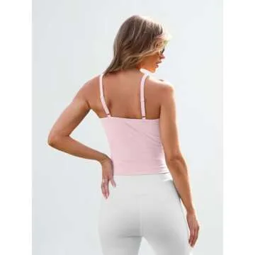 Trendy Queen Womens Spaghetti Strap Tank Tops Adjustable Cute Camisole Going Out Crop Tops Summer Clothes, Pink, S