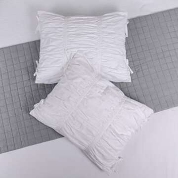 Farmhouse Pillow Shams Set of 2 20x36 White Cotton with All-Over Plaited Crinkle Zipper Closure for Boho Traditional Vintage Standard Size by JNG Kraftlab