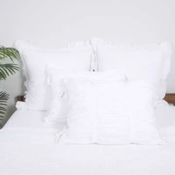 Farmhouse Pillow Shams Set of 2 20x36 White Cotton with All-Over Plaited Crinkle Zipper Closure for Boho Traditional Vintage Standard Size by JNG Kraftlab