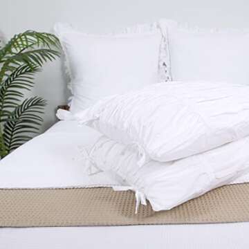 Farmhouse Pillow Shams Set of 2 20x36 White Cotton with All-Over Plaited Crinkle Zipper Closure for Boho Traditional Vintage Standard Size by JNG Kraftlab