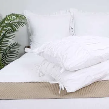 Farmhouse Pillow Shams Set of 2 20x36 White Cotton with All-Over Plaited Crinkle Zipper Closure for Boho Traditional Vintage Standard Size by JNG Kraftlab