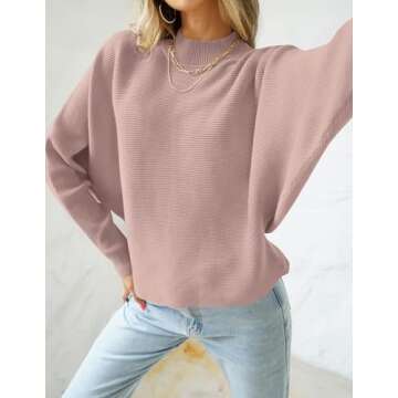 ZESICA Women's Fall Turtleneck Batwing Long Sleeve Ribbed Knit Casual Soft Pullover Sweater Jumper T...