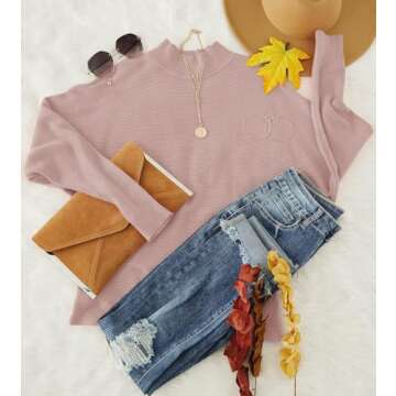 ZESICA Women's Fall Turtleneck Batwing Long Sleeve Ribbed Knit Casual Soft Pullover Sweater Jumper Top,Pink,Large