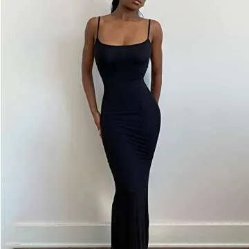 DSORVICD Womens Sexy Hollow Out Maxi Dress Sleeveless Spaghetti Strap Low Cut Cami Bodycon Long Dres...