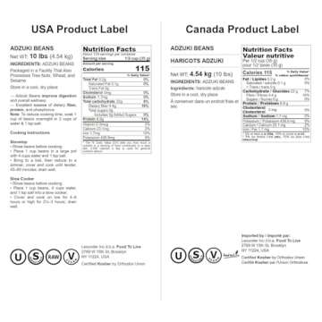 Food to Live - Adzuki Beans, 10 Pounds Whole Dried Azuki Beans (Red Mung Beans), Raw, Vegan, Kosher, Sproutable, Bulk. Rich in Minerals, Dietary Fiber and Protein.