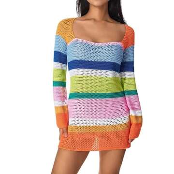 Huppeiiy New Women Sexy Crochet Knitted Dress Summer Beach Hawaii Dress (Multicolor 02,M)