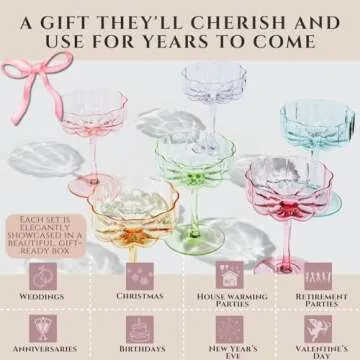 Colorful Khen Flower Vintage Wavy Glass Coupes Set of 6