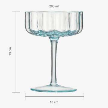 Khen Flower Vintage Wavy Glass Coupes Martini, Champagne & Cocktail Coupes - Set of 6-7oz Colorful Cocktail Glasses & Champagne, Prosecco, Mimosa Glassware Copyright Design - Bright Colors