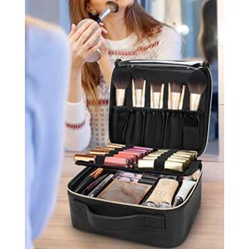 MONSTINA Makeup Train Cases, Professional Travel Makeup Bag, Portable Organizer Storage Bag for Cosm...