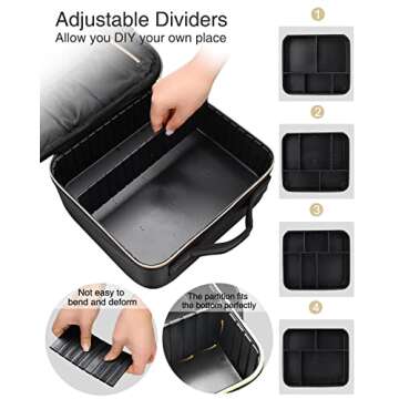 MONSTINA Makeup Train Cases, Professional Travel Makeup Bag, Portable Organizer Storage Bag for Cosmetics Makeup Brushes Toiletry Travel Accessories Black Small