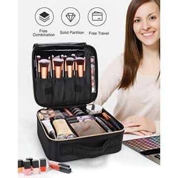 MONSTINA Makeup Train Cases, Professional Travel Makeup Bag, Portable Organizer Storage Bag for Cosmetics Makeup Brushes Toiletry Travel Accessories Black Small