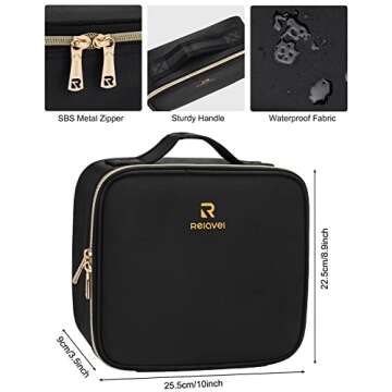 MONSTINA Makeup Train Cases, Professional Travel Makeup Bag, Portable Organizer Storage Bag for Cosmetics Makeup Brushes Toiletry Travel Accessories Black Small