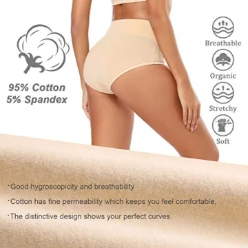 Molasus Women's High Waisted Cotton Underwear Briefs